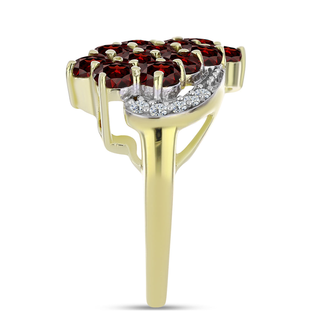 Inel din Argint 925 Placat cu Aur ( 3.44 grame ) cu Granat Barton și Topaz Alb 3.15 Carate 4 