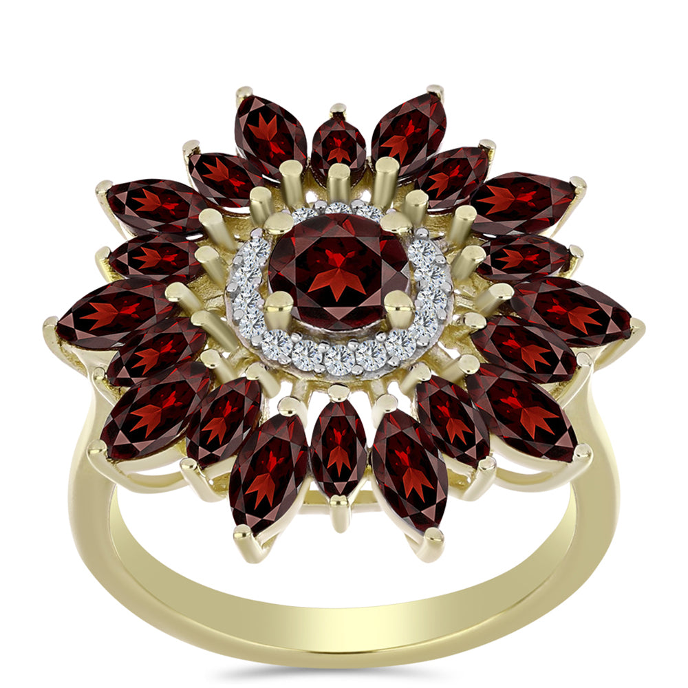 Inel din Argint 925 Placat cu Aur ( 4.06 grame ) cu Granat Barton și Topaz Alb 3.81 Carate 3 