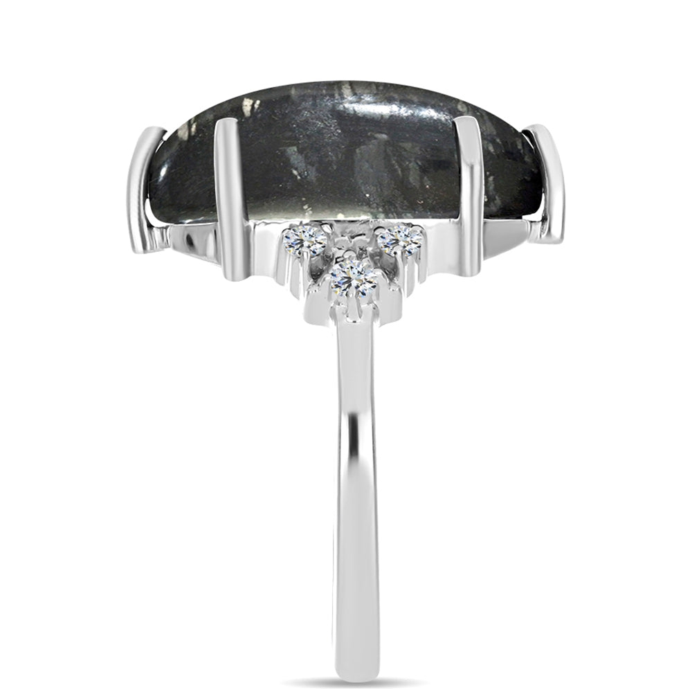 Inel din Argint 925 ( 3.31 grame ) cu Jasp Picasso și Topaz Alb 12.65 Carate 4 