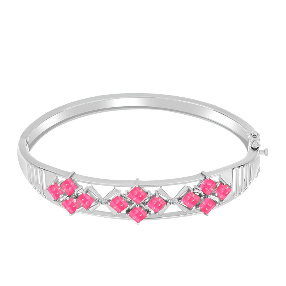 Brățară din Argint 925 ( 20.67 grame ) cu Opal Lega Dembi Roz și Topaz Alb 2.6 Carate