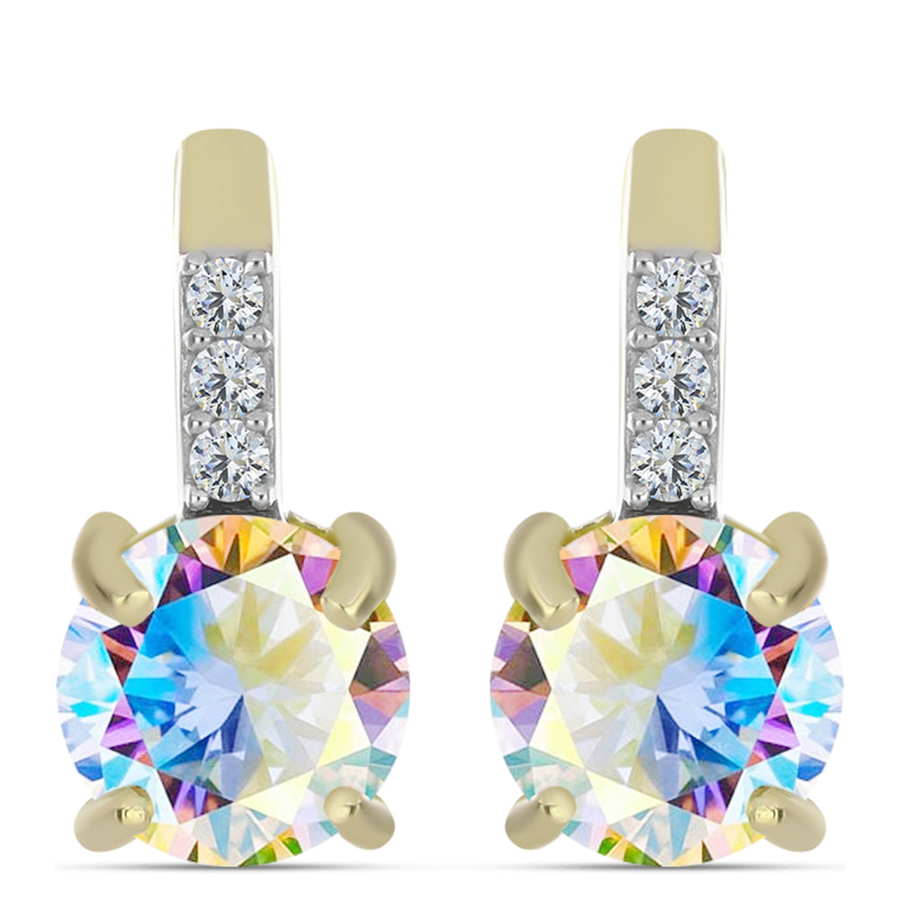 Cercei din Argint 925 Placat cu Aur ( 2.42 grame ) cu Moissanit de Gheață și Topaz Alb 2.55 Carate