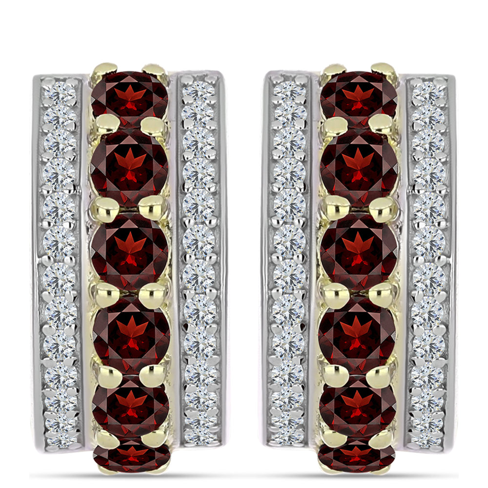 Cercei din Argint 925 Placat cu Aur ( 6.48 grame ) cu Granat Barton și Topaz Alb 1.96 Carate 1 