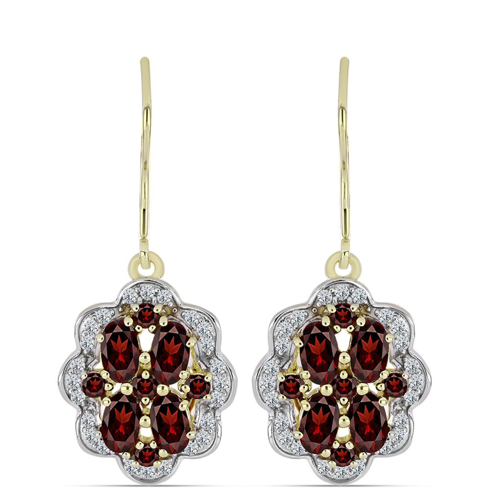 Cercei din Argint 925 Placat cu Aur ( 4.07 grame ) cu Granat Barton și Topaz Alb 3.43 Carate