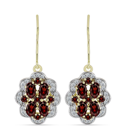 Cercei din Argint 925 Placat cu Aur ( 4.07 grame ) cu Granat Barton și Topaz Alb 3.43 Carate