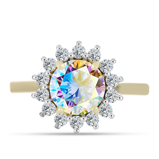 Inel din Argint 925 Placat cu Aur ( 2.65 grame ) cu Moissanit de Gheață și Topaz Alb 2.3 Carate