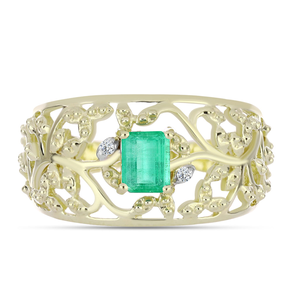 Inel din Argint 925 Placat cu Aur ( 3.2 grame ) cu Smarald Columbian și Diamant Alb 0.42 Carate