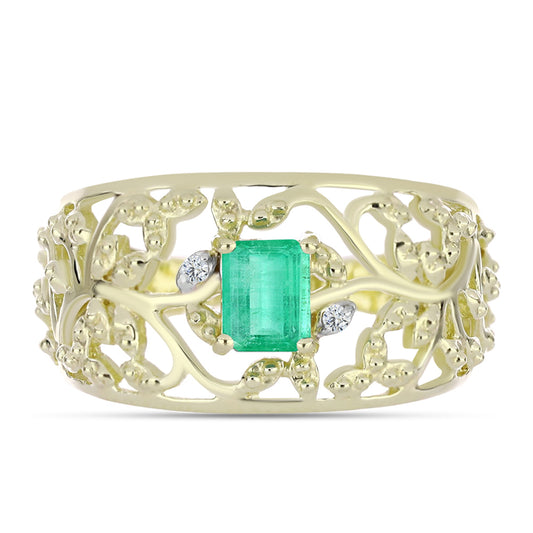 Inel din Argint 925 Placat cu Aur ( 3.2 grame ) cu Smarald Columbian și Diamant Alb 0.42 Carate