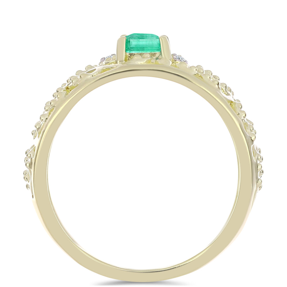 Inel din Argint 925 Placat cu Aur ( 3.2 grame ) cu Smarald Columbian și Diamant Alb 0.42 Carate