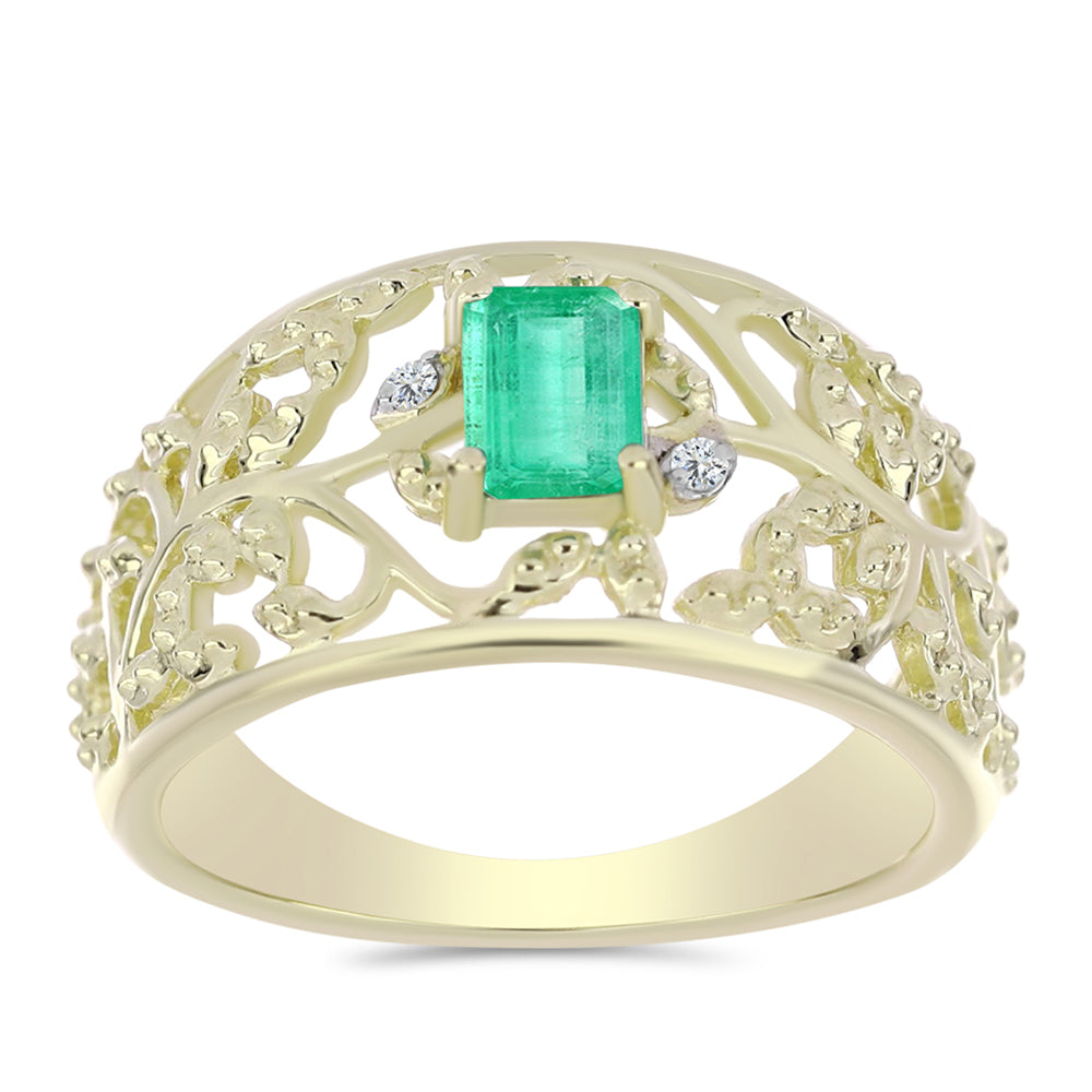 Inel din Argint 925 Placat cu Aur ( 3.2 grame ) cu Smarald Columbian și Diamant Alb 0.42 Carate 3 