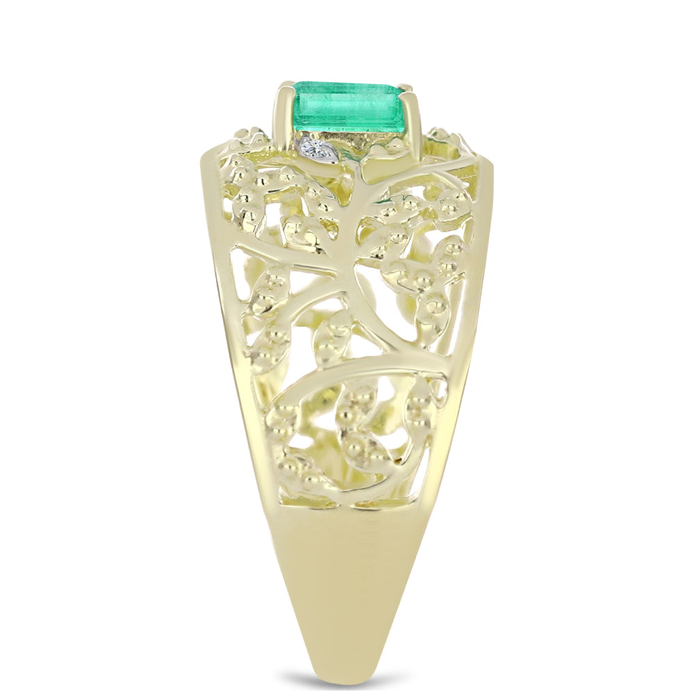 Inel din Argint 925 Placat cu Aur ( 3.2 grame ) cu Smarald Columbian și Diamant Alb 0.42 Carate 4 