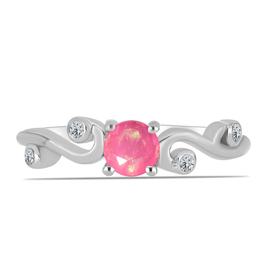 Inel din Argint 925 ( 1.9 grame ) cu Opal Lega Dembi Roz și Topaz Alb 0.36 Carate