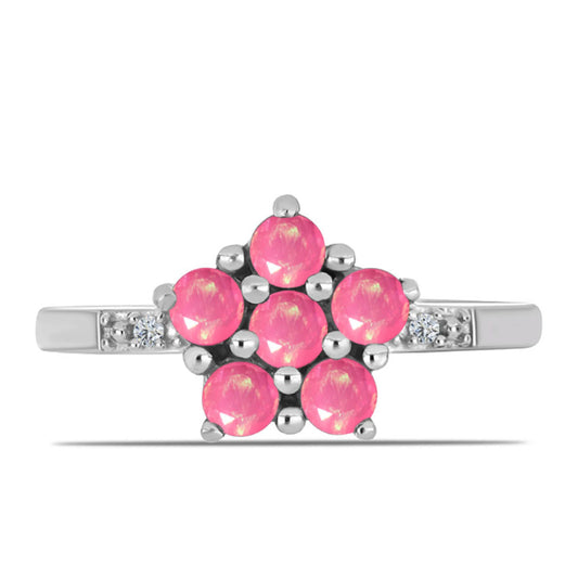 Inel din Argint 925 ( 2.14 grame ) cu Opal Lega Dembi Roz și Topaz Alb 0.47 Carate