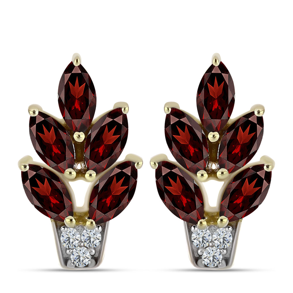 Cercei din Argint 925 Placat cu Aur ( 3.21 grame ) cu Granat Barton și Topaz Alb 1.98 Carate