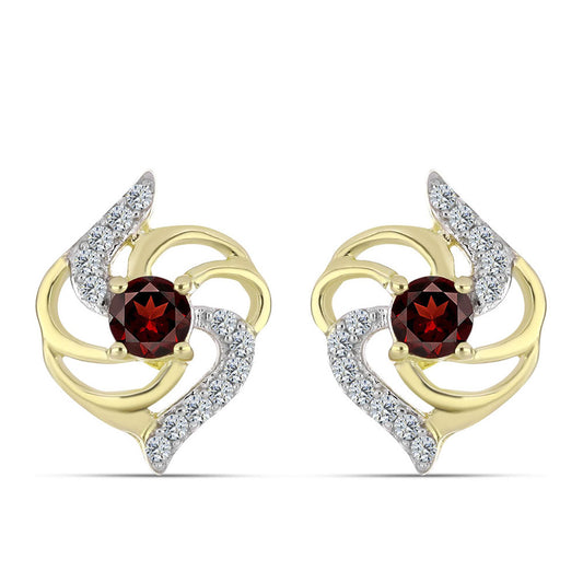 Cercei din Argint 925 Placat cu Aur ( 3.57 grame ) cu Granat Barton și Topaz Alb 0.87 Carate