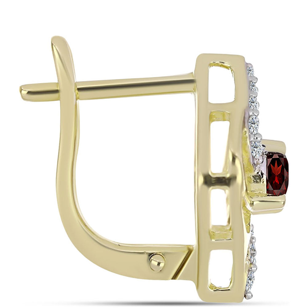 Cercei din Argint 925 Placat cu Aur ( 3.57 grame ) cu Granat Barton și Topaz Alb 0.87 Carate 2 