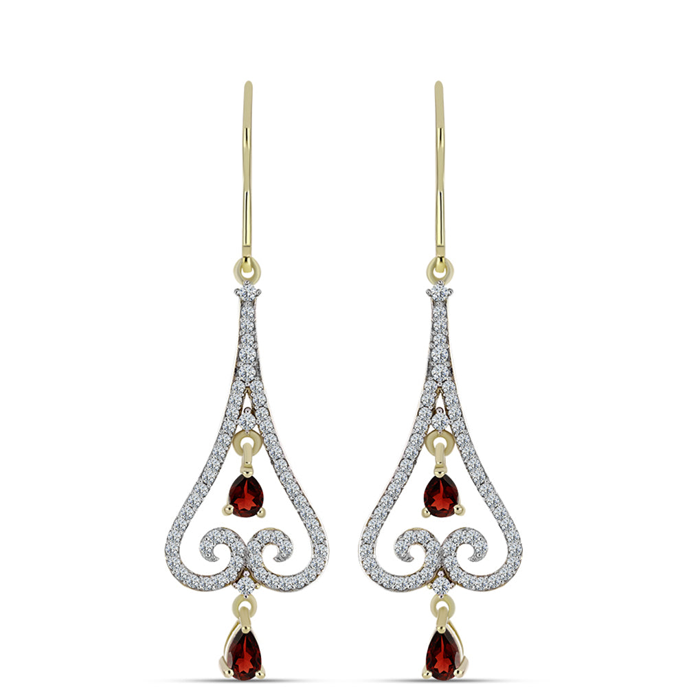 Cercei din Argint 925 Placat cu Aur ( 4.28 grame ) cu Granat Barton și Topaz Alb 1.88 Carate