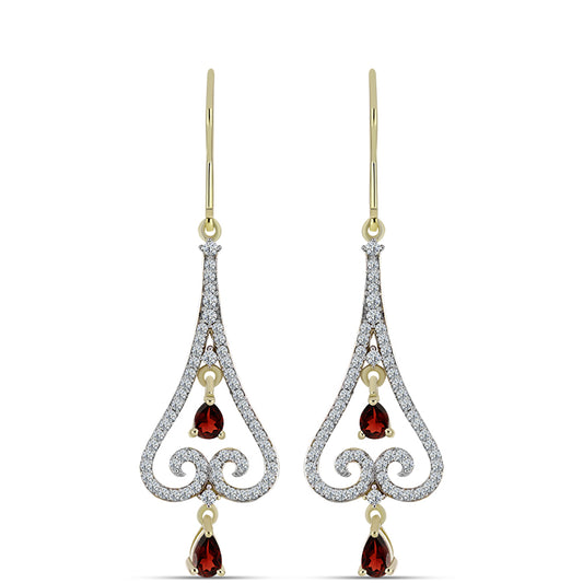 Cercei din Argint 925 Placat cu Aur ( 4.28 grame ) cu Granat Barton și Topaz Alb 1.88 Carate