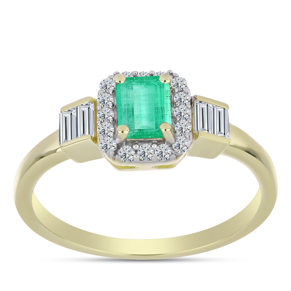 Inel din Argint 925 Placat cu Aur ( 1.89 grame ) cu Smarald Columbian și Diamant Alb 0.86 Carate