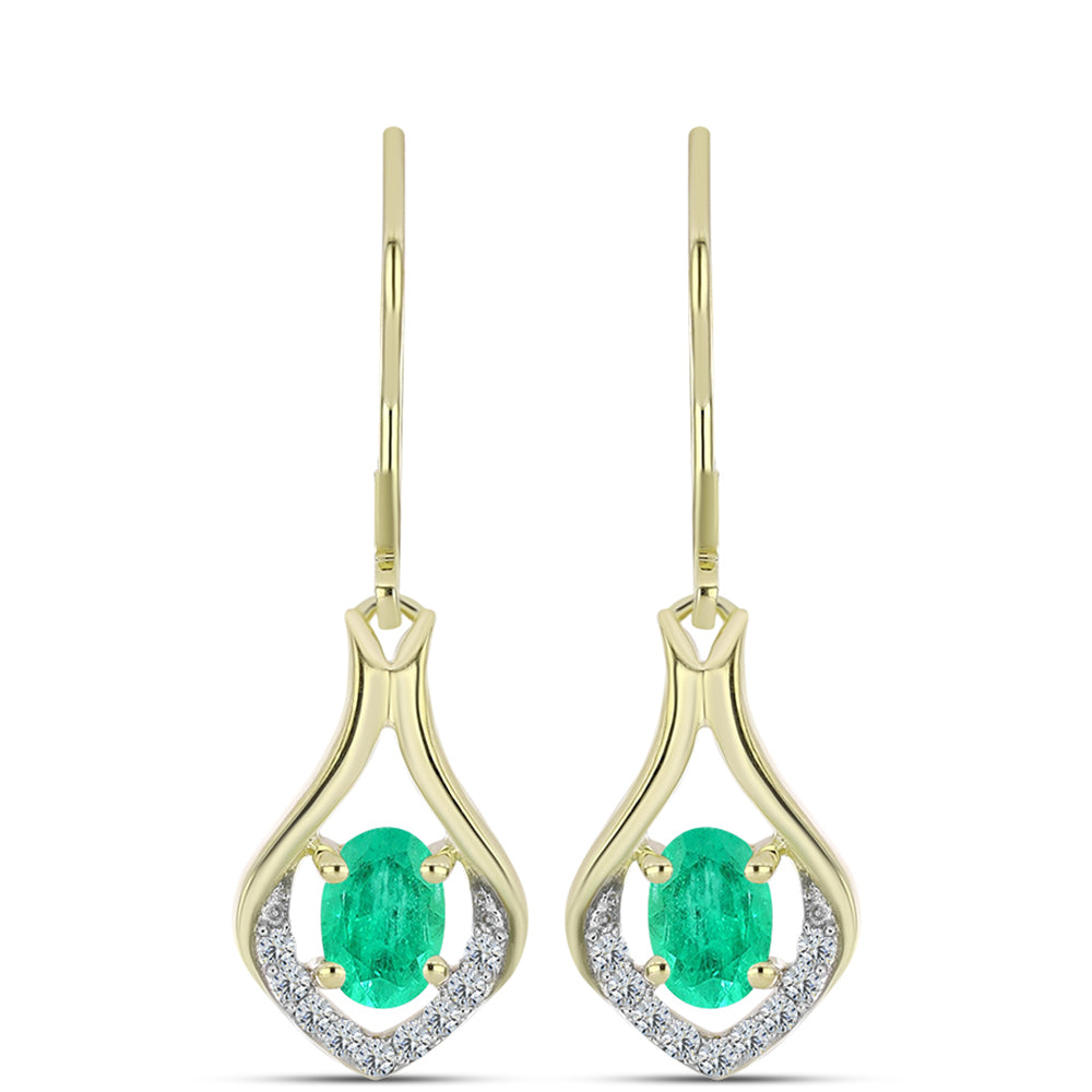 Cercei din Argint 925 Placat cu Aur ( 2.62 grame ) cu Smarald Columbian și Diamant Alb 1.04 Carate 1 