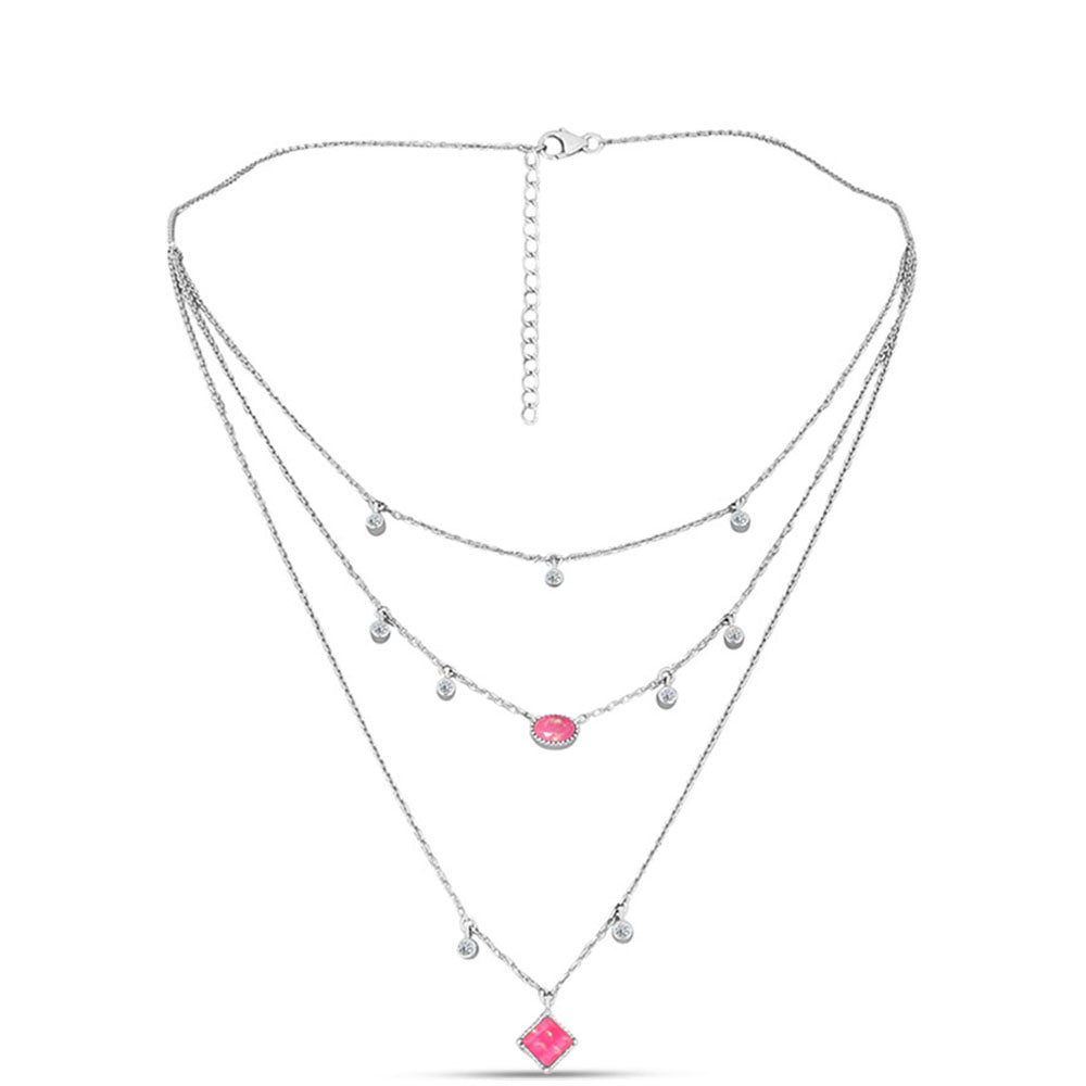 Colier din Argint 925 ( 7.12 grame ) cu Opal Lega Dembi Roz și Topaz Alb 1.04 Carate 1 