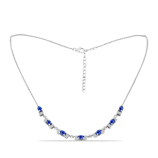 Colier din Argint 925 ( 6.16 grame ) cu Safir Albastru Australian și Topaz Alb 2.57 Carate