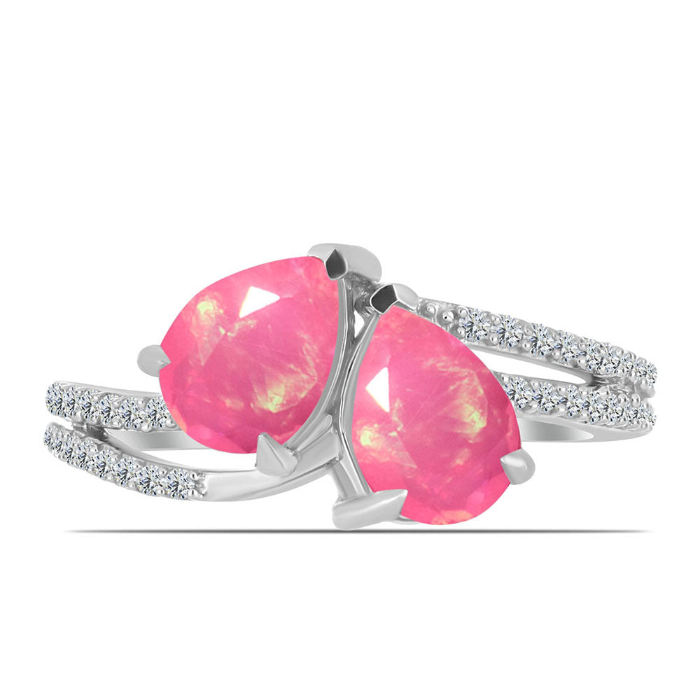 Inel din Argint 925 ( 2.3 grame ) cu Opal Lega Dembi Roz și Topaz Alb 1.45 Carate 1 