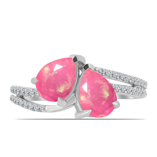 Inel din Argint 925 ( 2.3 grame ) cu Opal Lega Dembi Roz și Topaz Alb 1.45 Carate