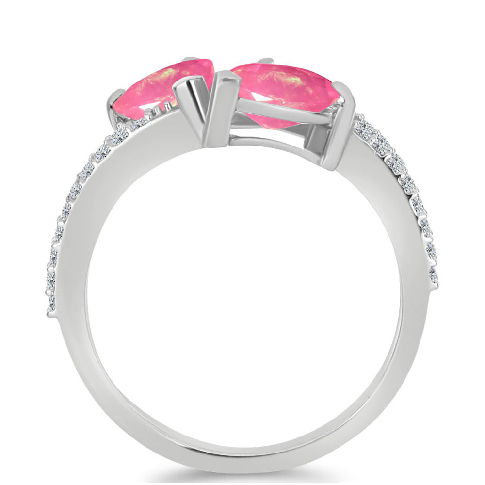 Inel din Argint 925 ( 2.3 grame ) cu Opal Lega Dembi Roz și Topaz Alb 1.45 Carate
