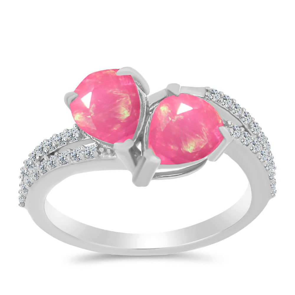 Inel din Argint 925 ( 2.3 grame ) cu Opal Lega Dembi Roz și Topaz Alb 1.45 Carate