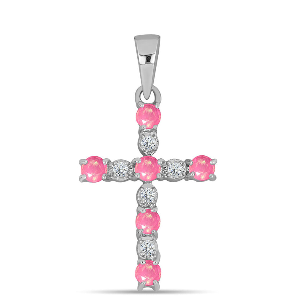 Cruce Pandantiv din Argint 925 ( 1.04 grame ) cu Opal Lega Dembi Roz și Topaz Alb 0.31 Carate 1 