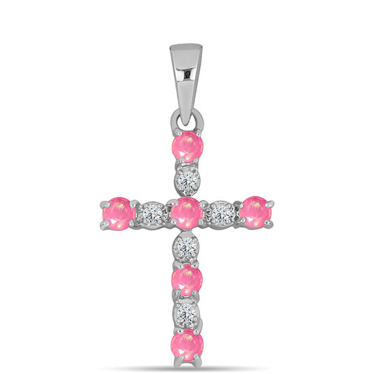 Cruce Pandantiv din Argint 925 ( 1.04 grame ) cu Opal Lega Dembi Roz și Topaz Alb 0.31 Carate