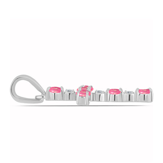 Cruce Pandantiv din Argint 925 ( 1.04 grame ) cu Opal Lega Dembi Roz și Topaz Alb 0.31 Carate