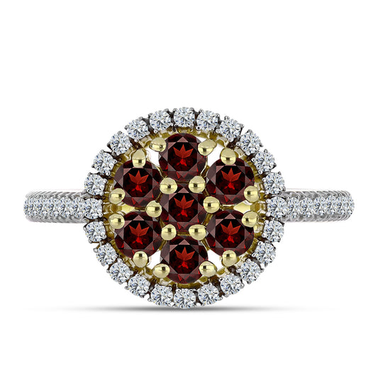 Inel din Argint 925 Placat cu Aur ( 3.01 grame ) cu Granat Barton și Topaz Alb 1.24 Carate