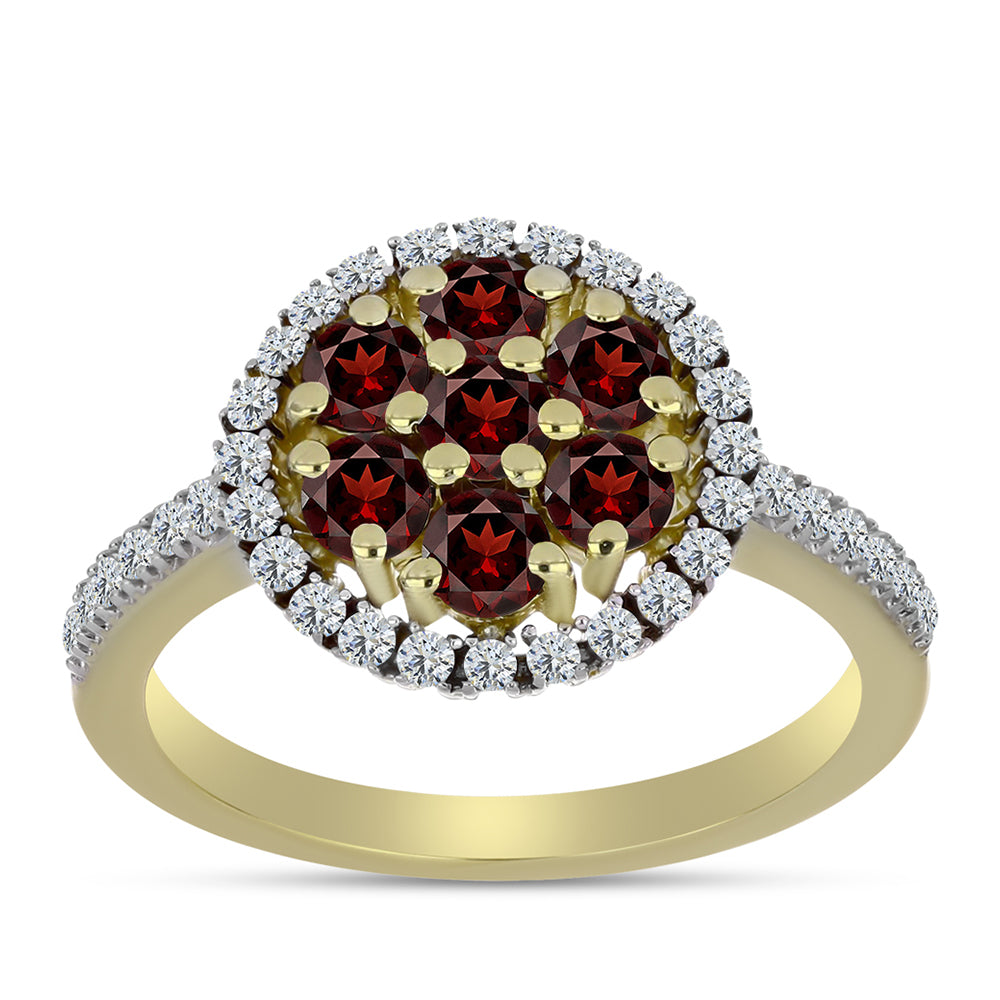 Inel din Argint 925 Placat cu Aur ( 3.01 grame ) cu Granat Barton și Topaz Alb 1.24 Carate