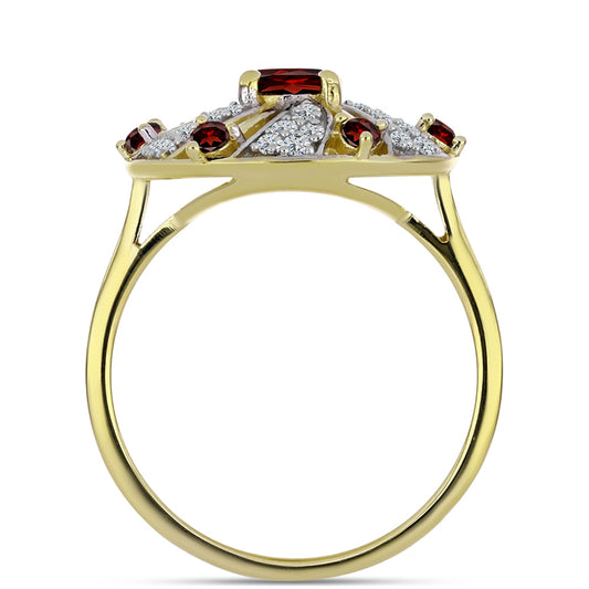 Inel din Argint 925 Placat cu Aur ( 3.89 grame ) cu Granat Barton și Topaz Alb 1.34 Carate
