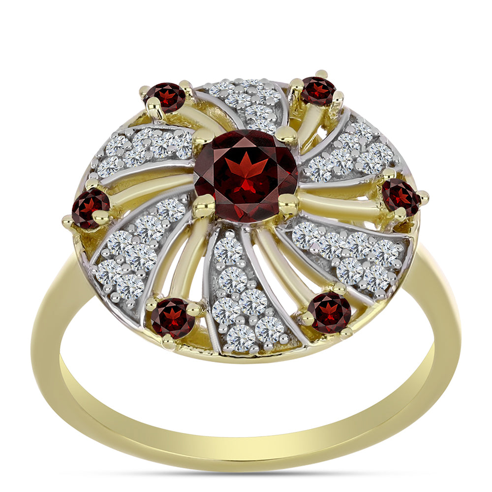 Inel din Argint 925 Placat cu Aur ( 3.89 grame ) cu Granat Barton și Topaz Alb 1.34 Carate 3 