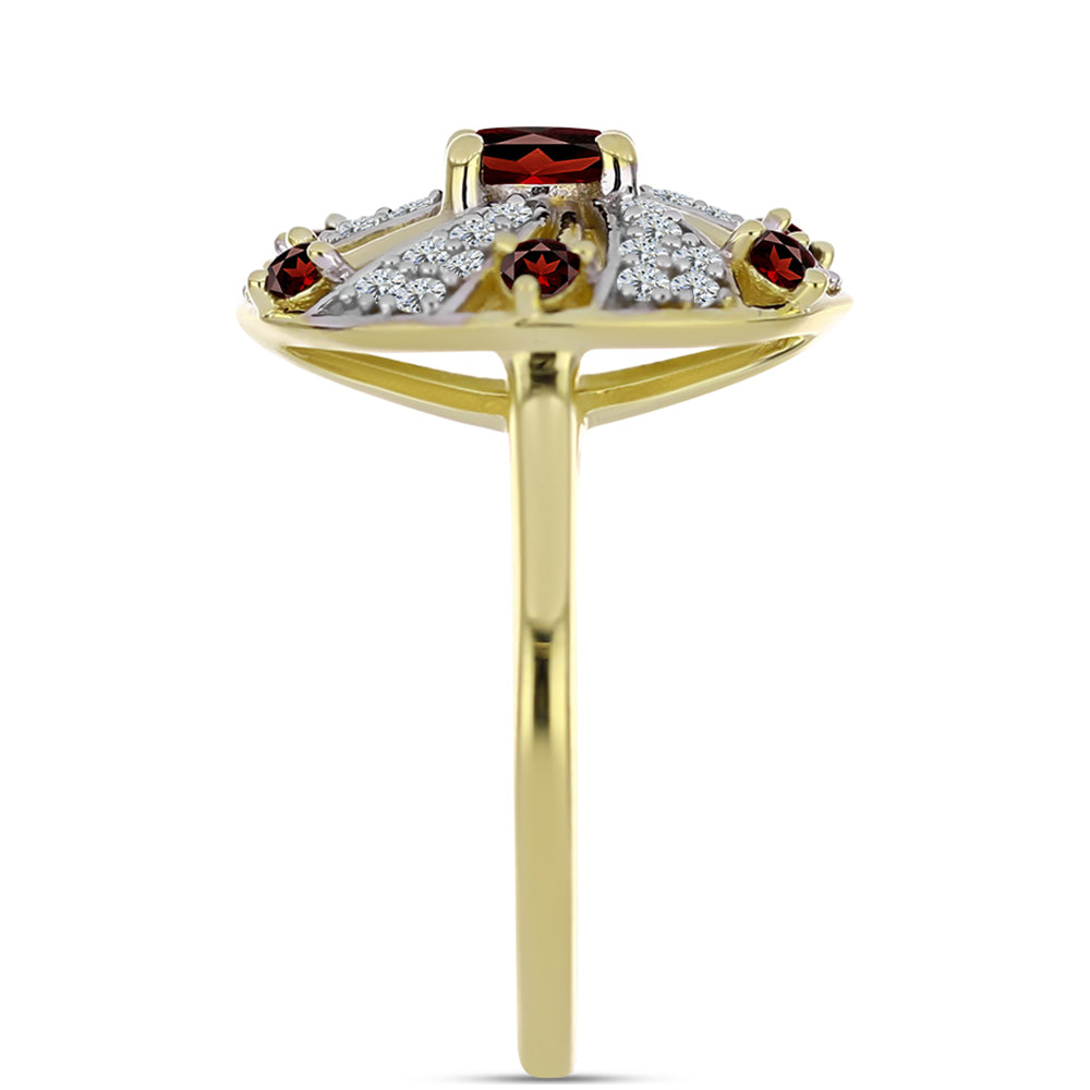 Inel din Argint 925 Placat cu Aur ( 3.89 grame ) cu Granat Barton și Topaz Alb 1.34 Carate 4 