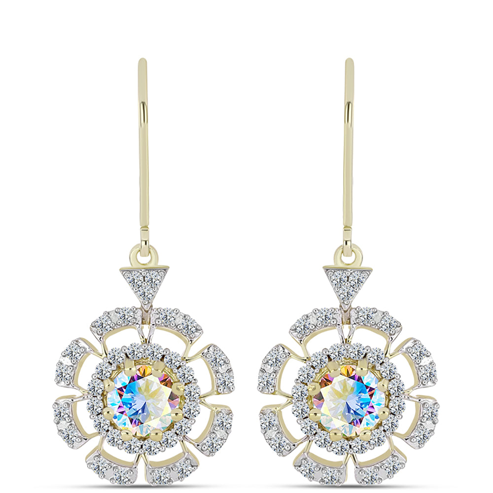 Cercei din Argint 925 Placat cu Aur ( 3.64 grame ) cu Moissanit de Gheață și Topaz Alb 2.44 Carate 1 