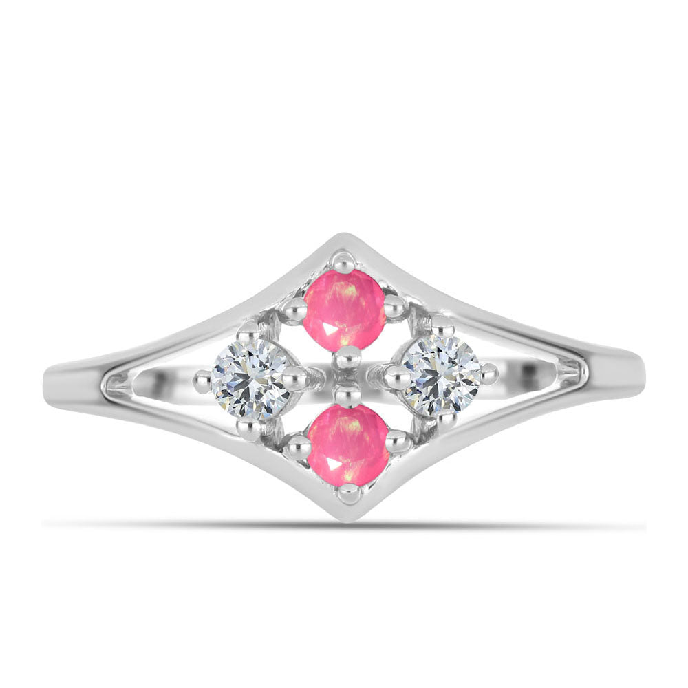 Inel din Argint 925 ( 2.25 grame ) cu Opal Lega Dembi Roz și Topaz Alb 0.41 Carate 1 