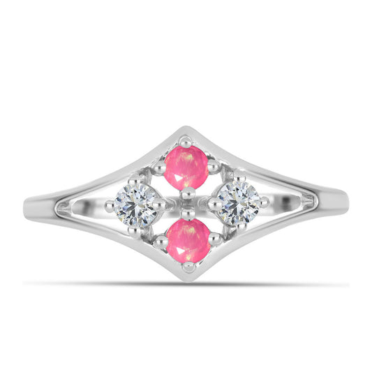 Inel din Argint 925 ( 2.25 grame ) cu Opal Lega Dembi Roz și Topaz Alb 0.41 Carate