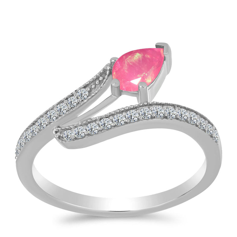 Inel din Argint 925 ( 2.1 grame ) cu Opal Lega Dembi Roz și Topaz Alb 0.42 Carate
