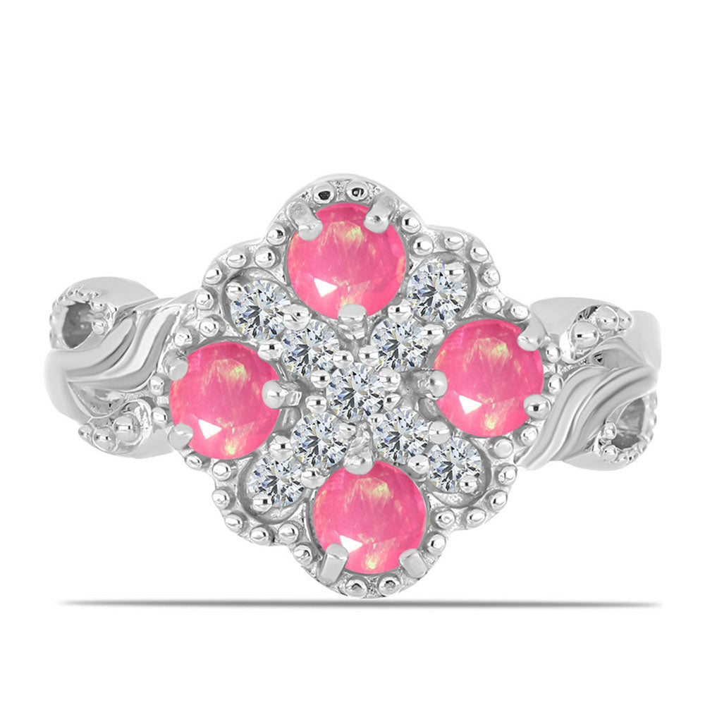 Inel din Argint 925 ( 4.09 grame ) cu Opal Lega Dembi Roz și Topaz Alb 0.97 Carate