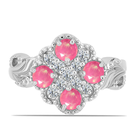 Inel din Argint 925 ( 4.09 grame ) cu Opal Lega Dembi Roz și Topaz Alb 0.97 Carate