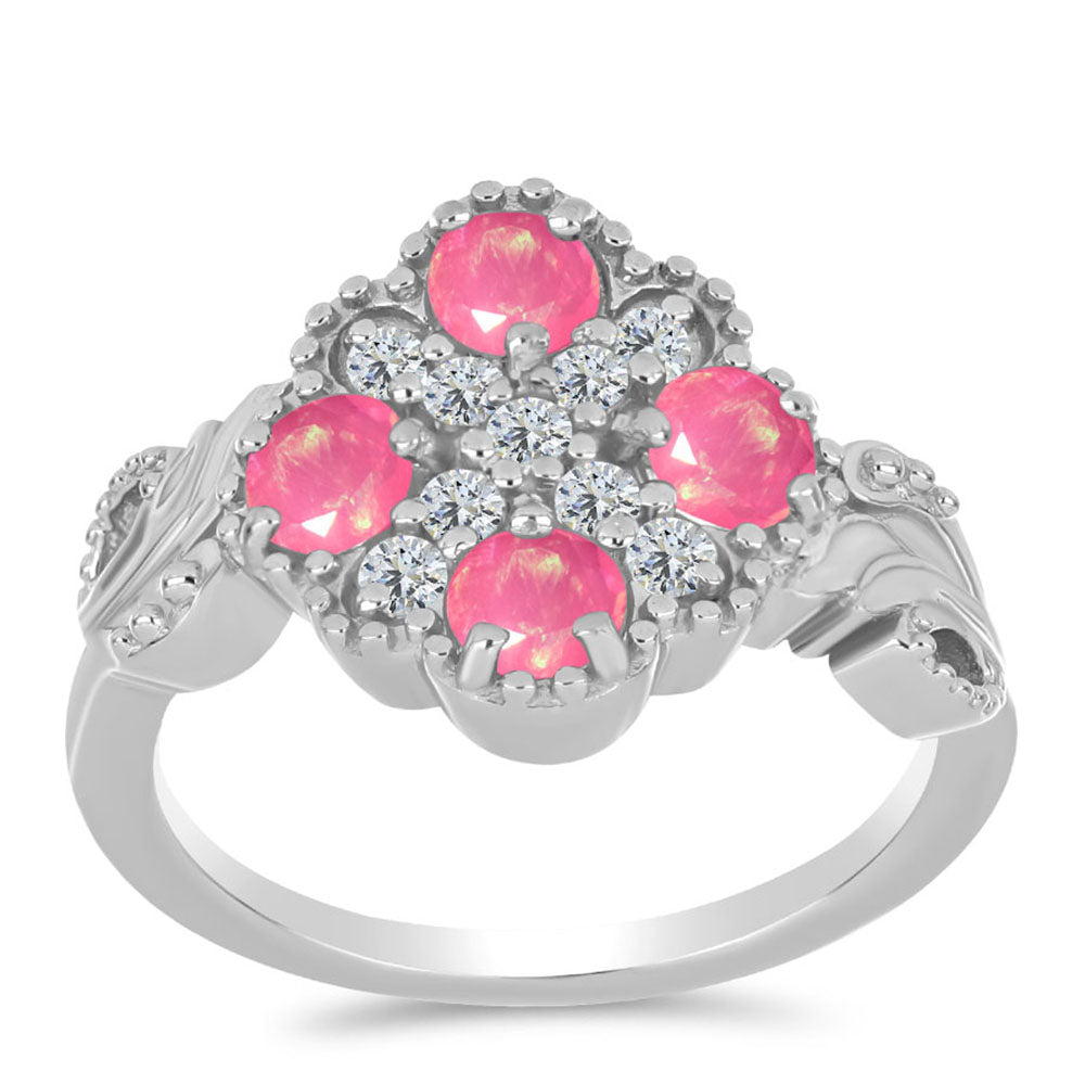 Inel din Argint 925 ( 4.09 grame ) cu Opal Lega Dembi Roz și Topaz Alb 0.97 Carate 3 