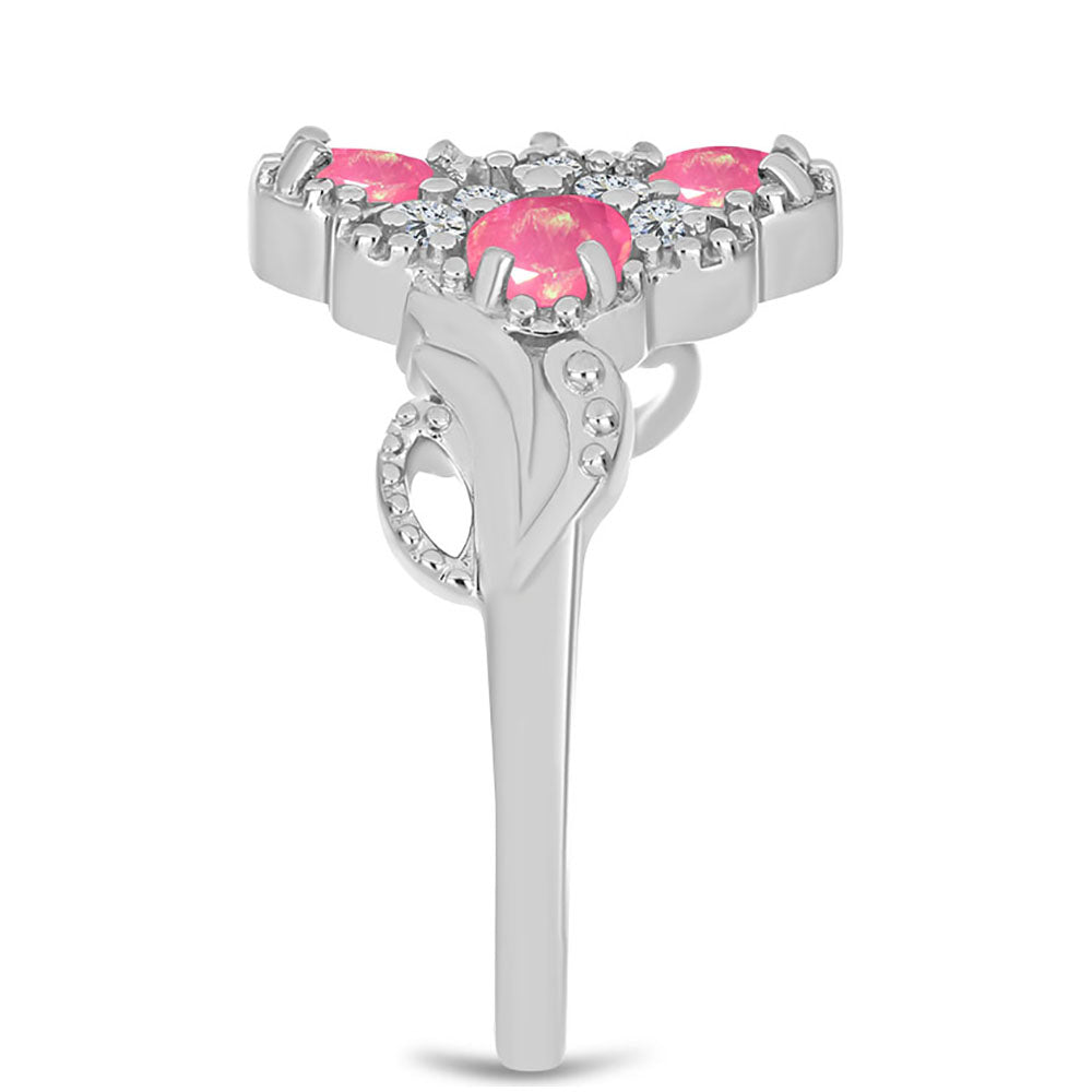 Inel din Argint 925 ( 4.09 grame ) cu Opal Lega Dembi Roz și Topaz Alb 0.97 Carate 4 