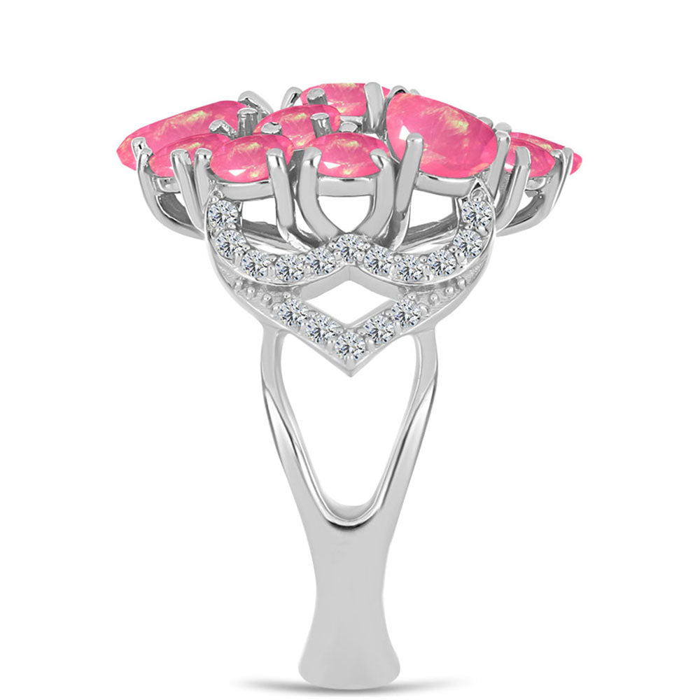 Inel din Argint 925 ( 5.08 grame ) cu Opal Lega Dembi Roz și Topaz Alb 2.36 Carate 4 