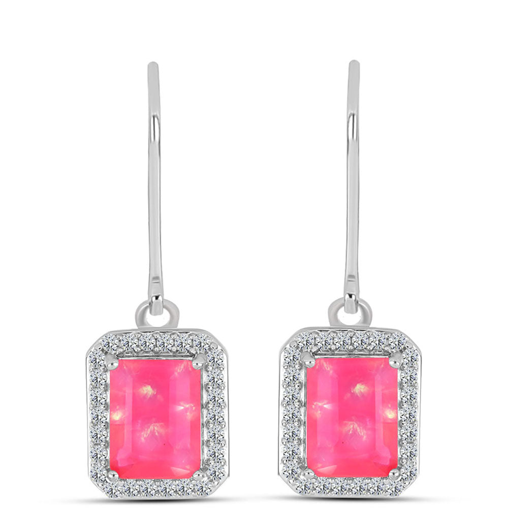 Cercei din Argint 925 ( 3.45 grame ) cu Opal Lega Dembi Roz și Topaz Alb 2.3 Carate