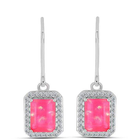 Cercei din Argint 925 ( 3.45 grame ) cu Opal Lega Dembi Roz și Topaz Alb 2.3 Carate