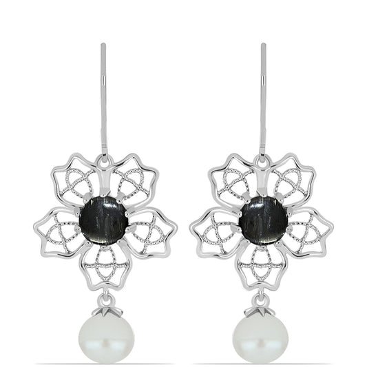 Cercei din Argint 925 ( 4.52 grame ) cu Jasp Picasso și Perlă de Apă Dulce Albă 10.04 Carate