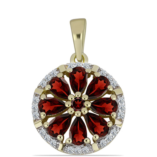 Pandantiv din Argint 925 Placat cu Aur ( 2.18 grame ) cu Granat Barton și Topaz Alb 2.4 Carate